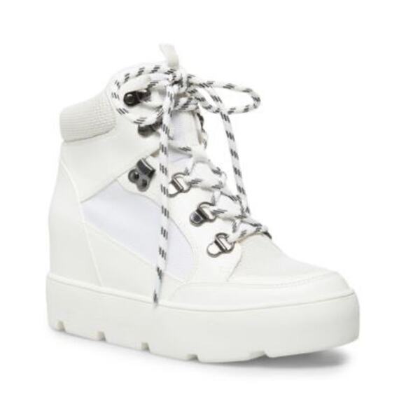 Madden Girl | Size 9 Negan Lace Up Boot Chunky Leather Flocking hiker Wedge - Picture 1 of 10